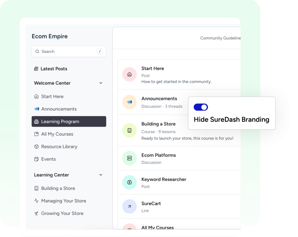 Customization & Branding make suredash truly your own.